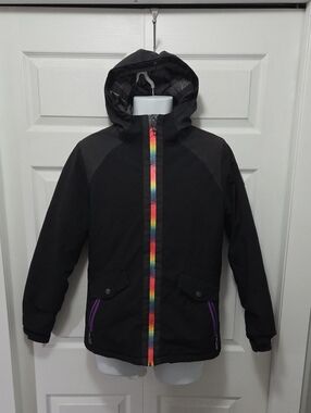 FIREFLY Black Hooded Ski Jacket with Rainbow Zipper Accent - XL FITS A 21 PTP